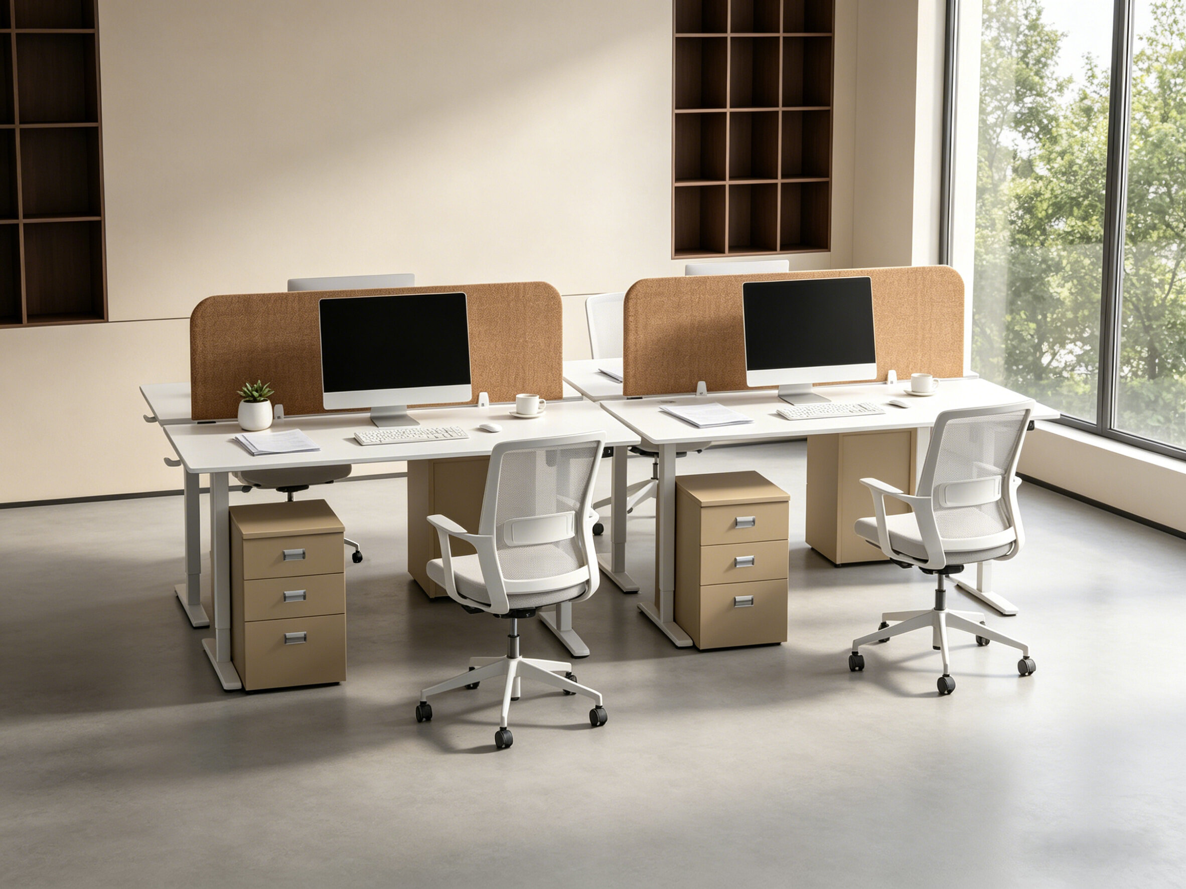 4 Schreibtische in einem Büro