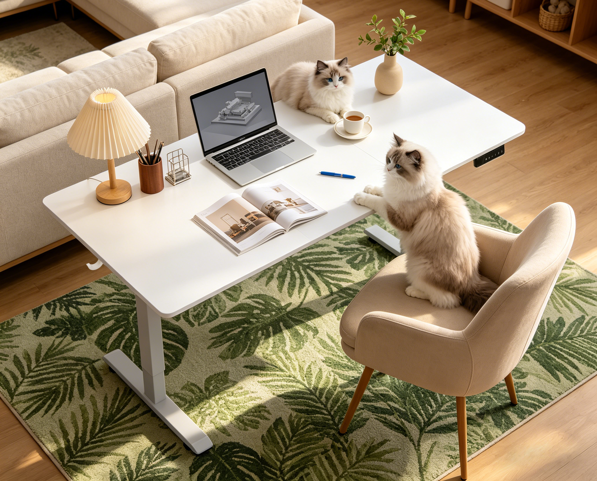 Der EASY Schreibtisch mit 2 Katzen